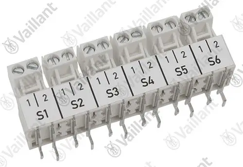 Vaillant Steckverbinder mit mehreren Anschlussmöglichkeiten, gekennzeichnet mit S1 bis S6, zur Elektroinstallation in Heizungsanlagen.